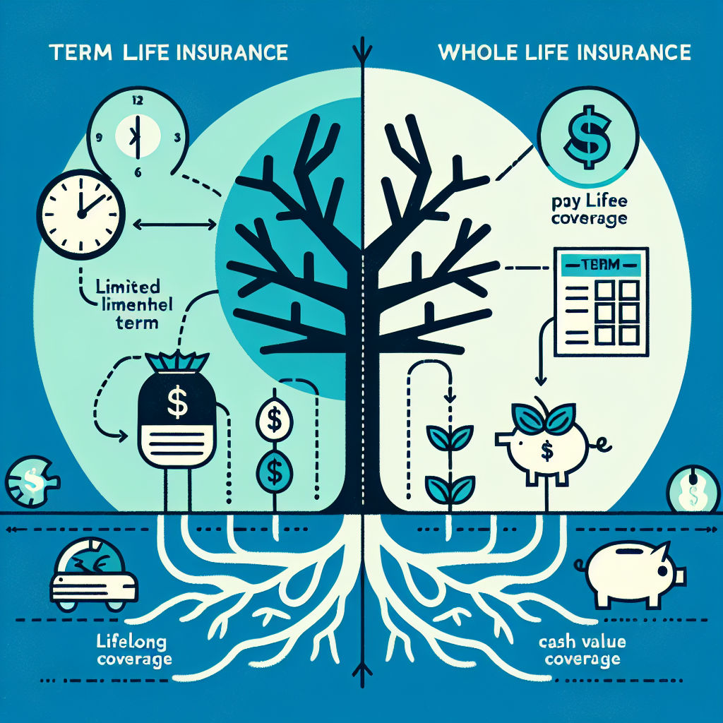 Comparison of term and whole life insurance options.