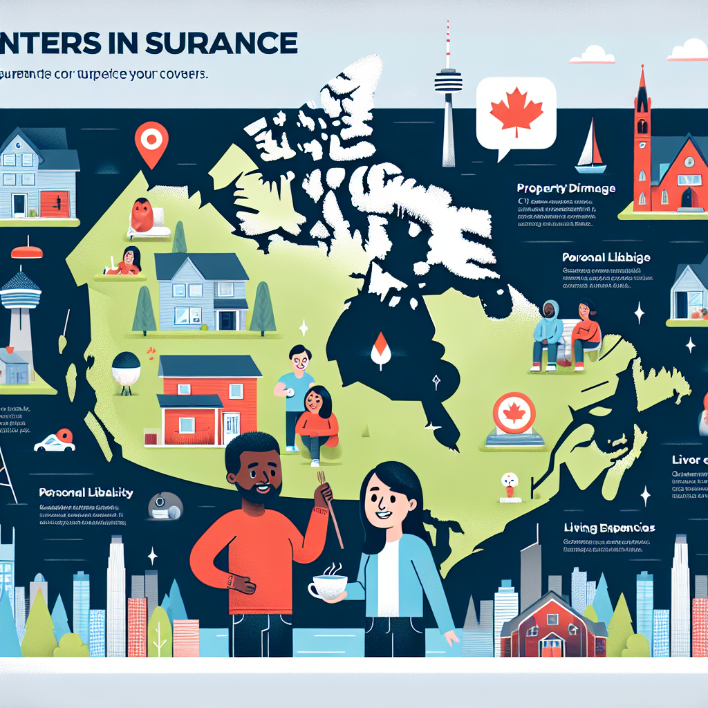 Cartoon map illustrating renters insurance benefits in Canada.