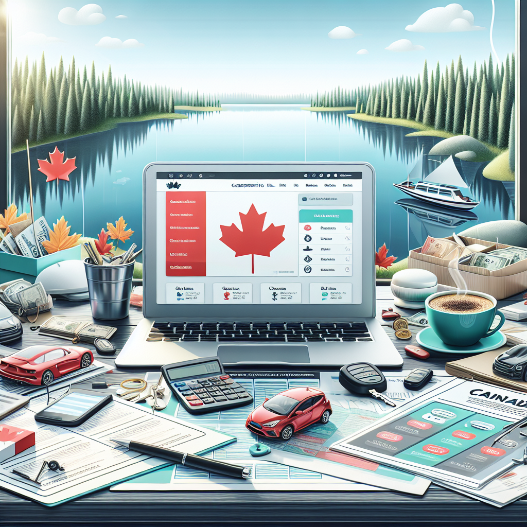 Canadian finance concept with laptop and nature scene.